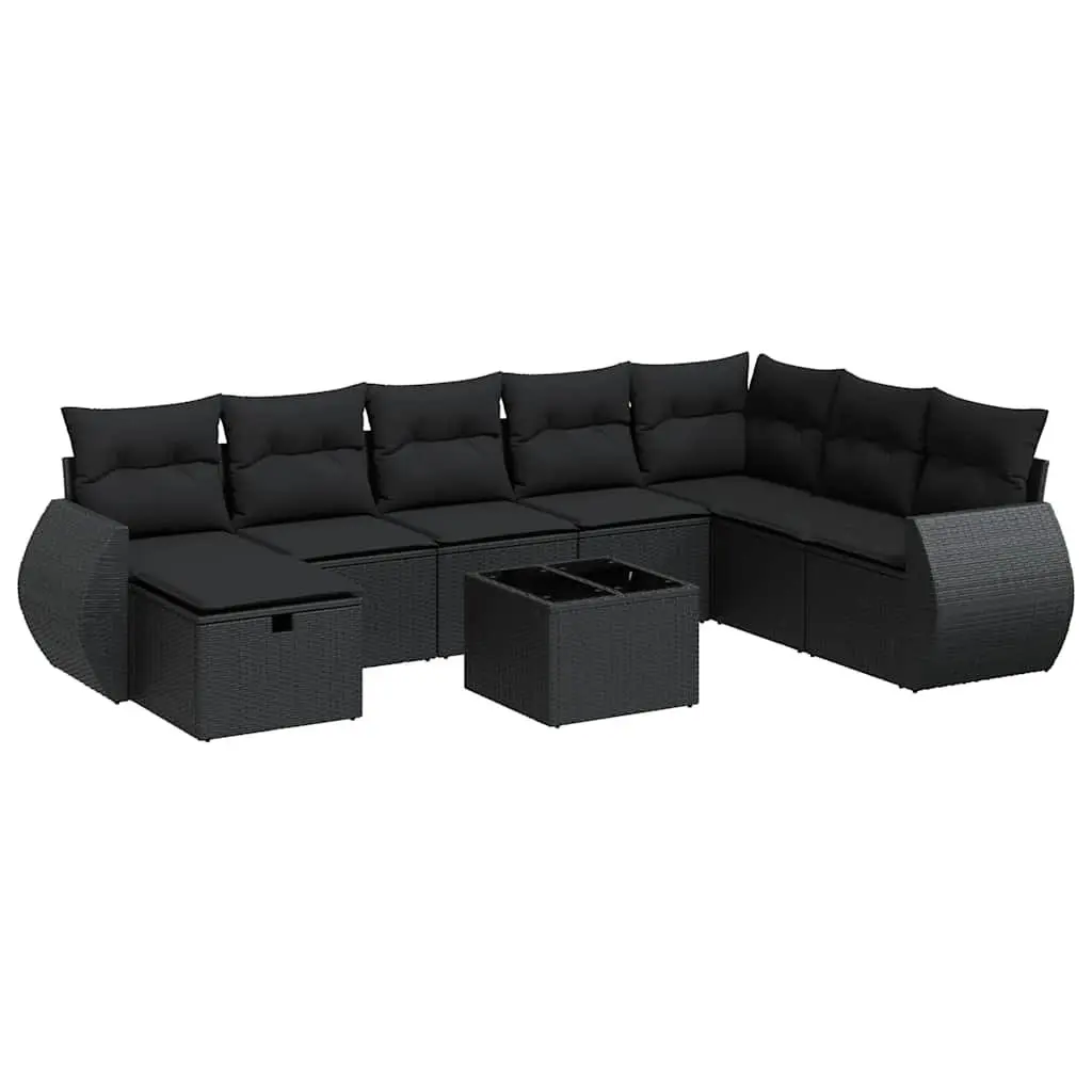 Garden Sofa Set 9 Piece Outdoor Furniture Black Poly Rattan Modular Patio Lounge
