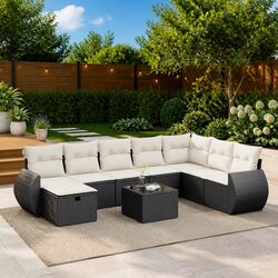 Friendly 9-Piece Black Rattan Garden Sofa Set