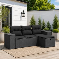 Friendly 4-Piece Black Rattan Garden Sofa Set for You