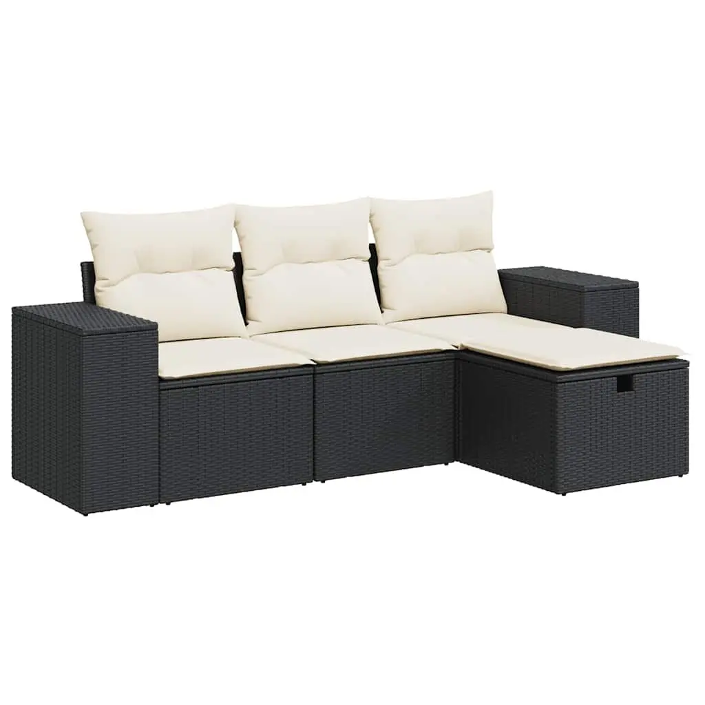 Garden Sofa Set 4 Piece Outdoor Furniture Black Poly Rattan Modular Patio Lounge