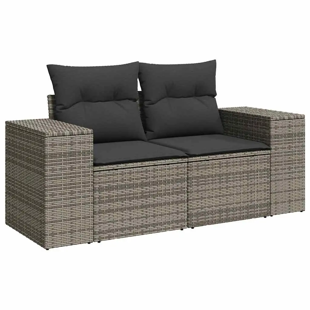7 Piece Grey Outdoor Garden Sofa Set Poly Rattan Patio Furniture with Cushions