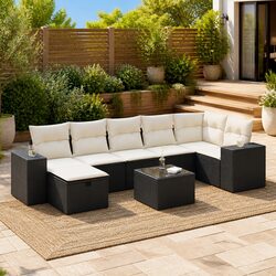 Garden Sofa Set 8 Piece Outdoor Furniture Lounge Patio Black Poly Rattan Modular