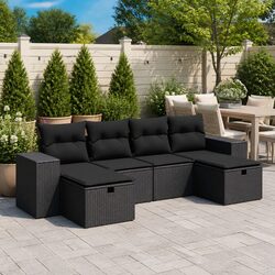 6-Piece Black Modular Sofa Set for Relaxing Outdoors