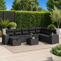 Friendly 9 Piece Black Poly Rattan Outdoor Sofa Set