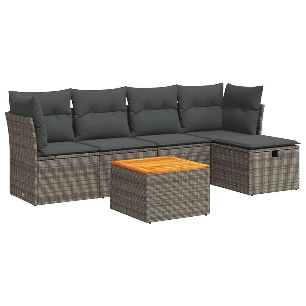 Garden Sofa Set 6 Piece Outdoor Furniture with Cushions Storage Grey Poly Rattan