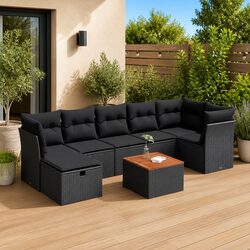 Garden Sofa Set 8 Piece Outdoor Furniture Black Poly Rattan Patio Lounge Seating