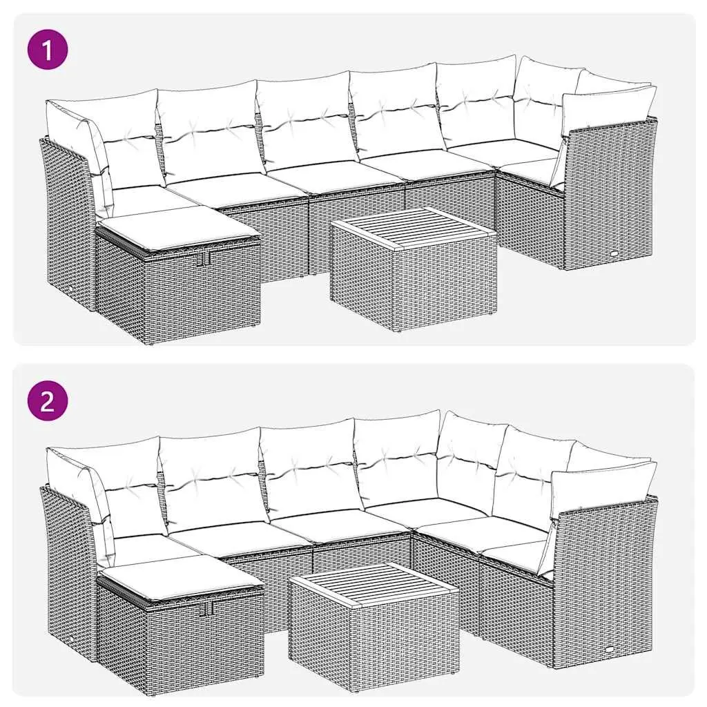 Garden Sofa Set 8 Piece Outdoor Furniture Grey Poly Rattan Modular Patio Lounge