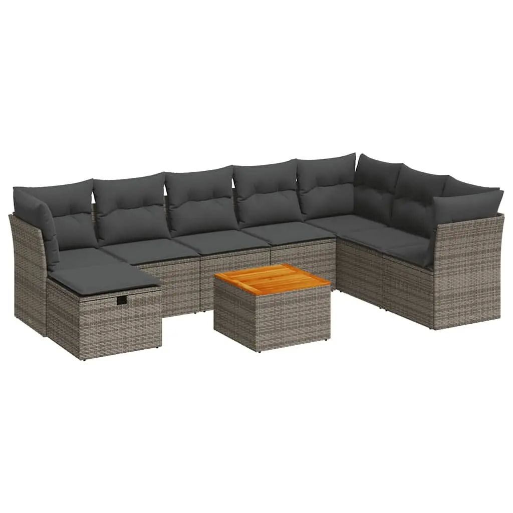 Garden Sofa Set 9 Piece Outdoor Furniture Grey Poly Rattan Modular Patio