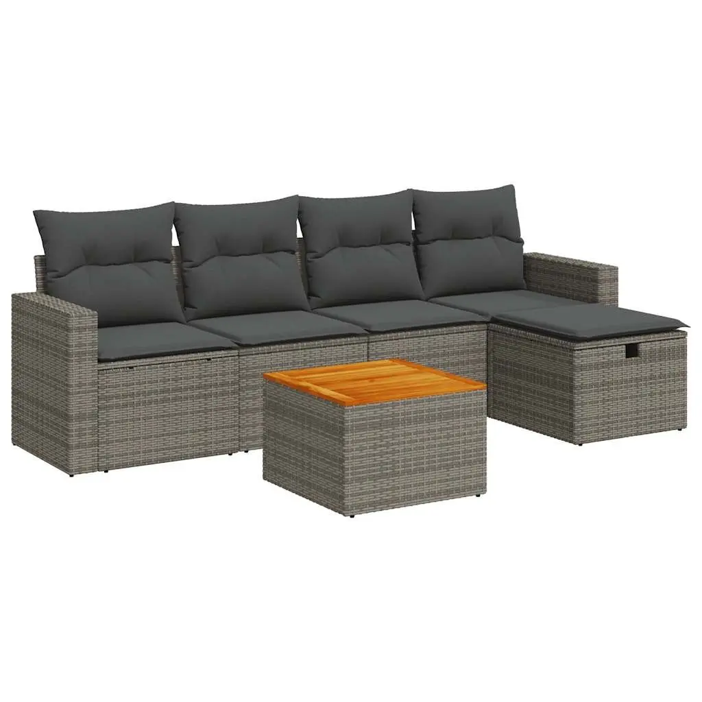 Garden Sofa Set 6 Piece Outdoor Furniture Grey Poly Rattan Modular Patio Lounge