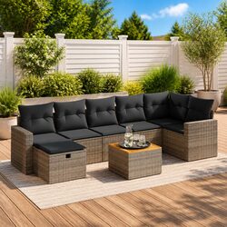 Garden Sofa Set 8 Piece Outdoor Furniture Patio Lounge Grey Poly Rattan with