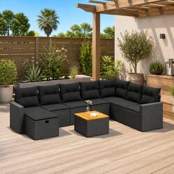 9 Piece Garden Sofa Set with Storage Cushions Black Outdoor Patio Furniture