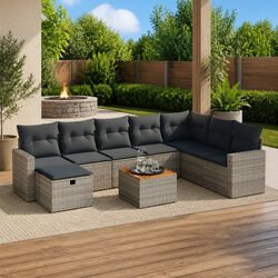 Garden Sofa Set 9 Piece Outdoor Furniture Patio Sectional with Cushions Grey