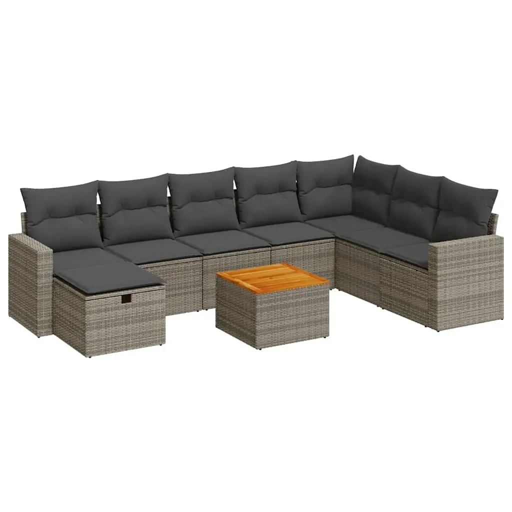 Garden Sofa Set 9 Piece Outdoor Furniture Patio Sectional with Cushions Grey