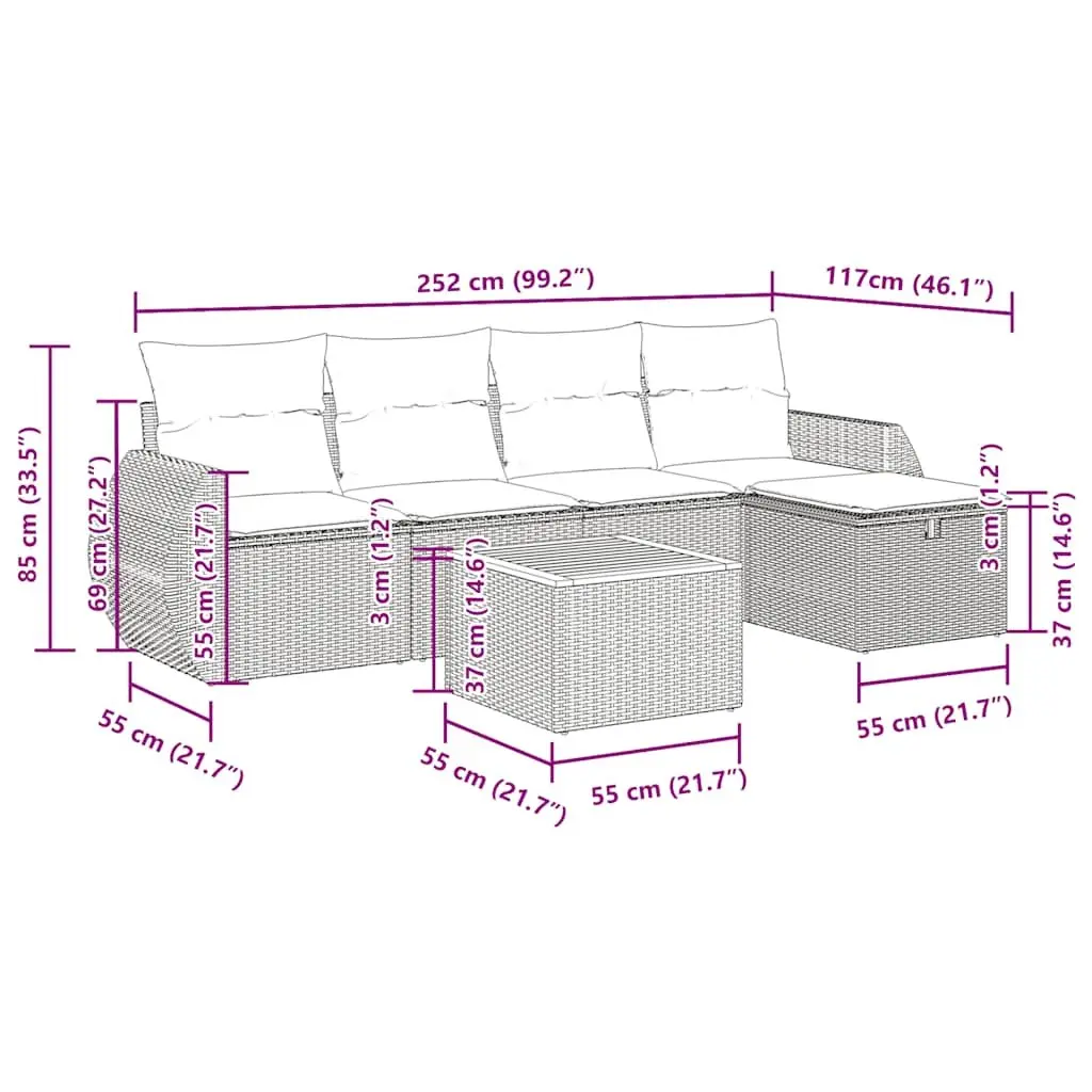 Garden Sofa Set 6 Piece Outdoor Furniture Patio Grey Poly Rattan Modular Seating