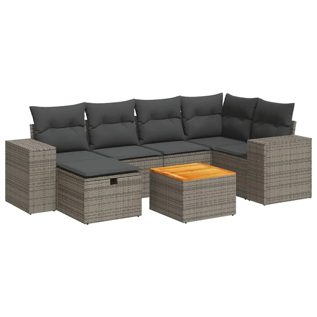 Garden Sofa Set 7 Piece Outdoor Furniture Grey Poly Rattan Modular Patio Lounge
