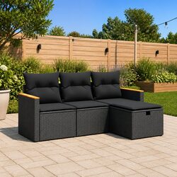 Garden Sofa Set 4 Piece Outdoor Furniture Patio Lounge with Cushions Black Poly