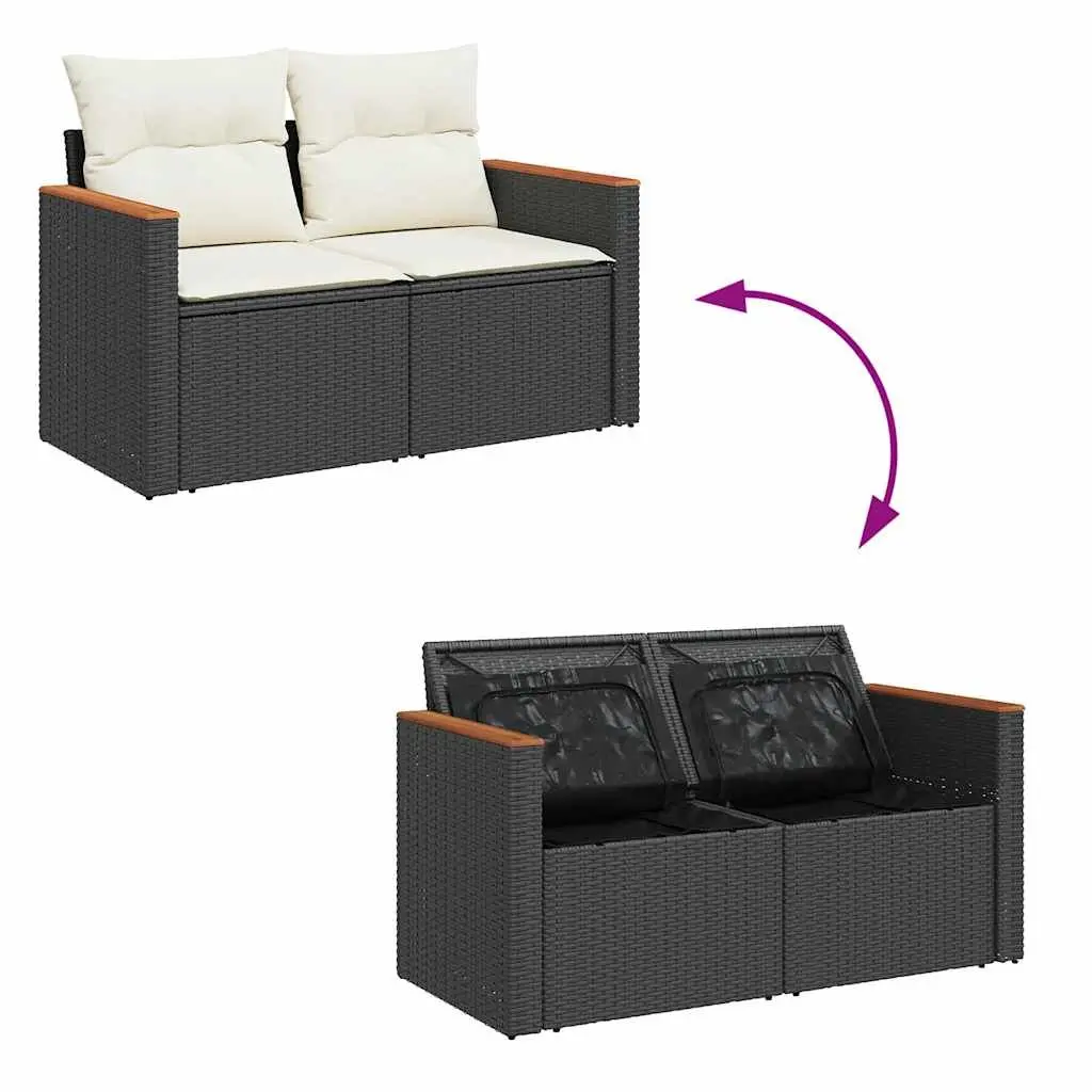 Garden Sofa Set 4 Piece Outdoor Furniture Black Poly Rattan with Cushions