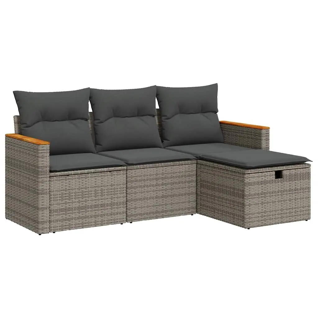 Garden Sofa Set 4 Piece Outdoor Furniture Patio Grey Poly Rattan with Cushions