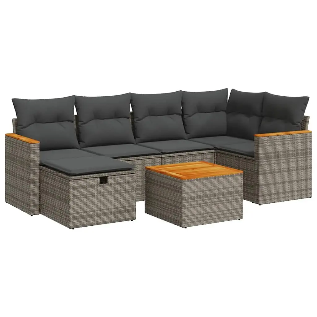 Garden Sofa Set 7 Piece Outdoor Furniture with Cushions Grey Poly Rattan Modular