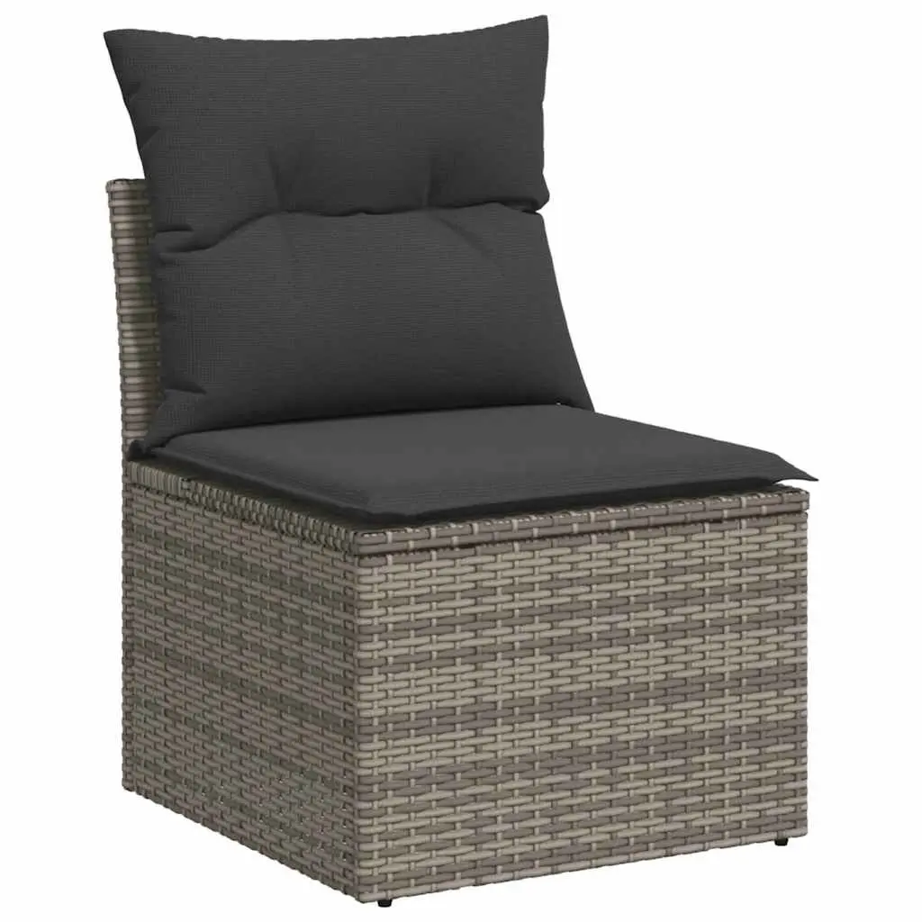 Garden Sofa Set 7 Piece Outdoor Furniture with Cushions Grey Poly Rattan Modular