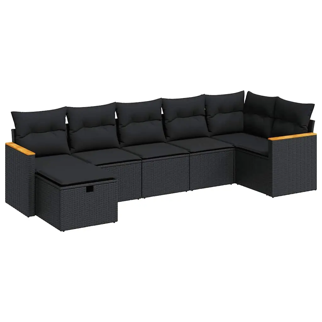 7 Piece Garden Sofa Set Modular Outdoor Furniture Black Poly Rattan