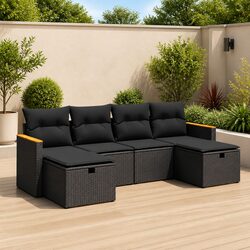 Cozy Up with a 6-Piece Outdoor Sofa Set in Black Rattan