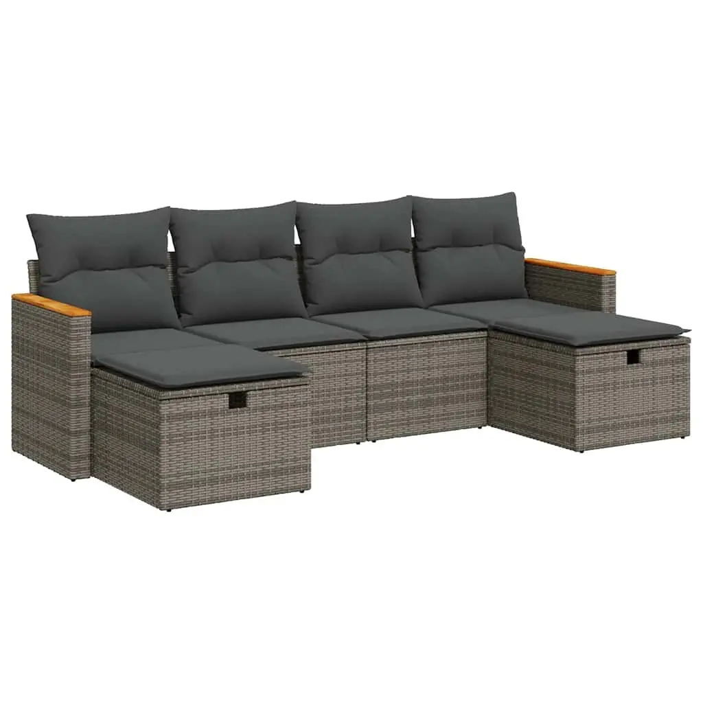 Outdoor Furniture Set Modular Grey PE Rattan Garden Sofa 6 Piece with Storage and Removable Cushion Covers