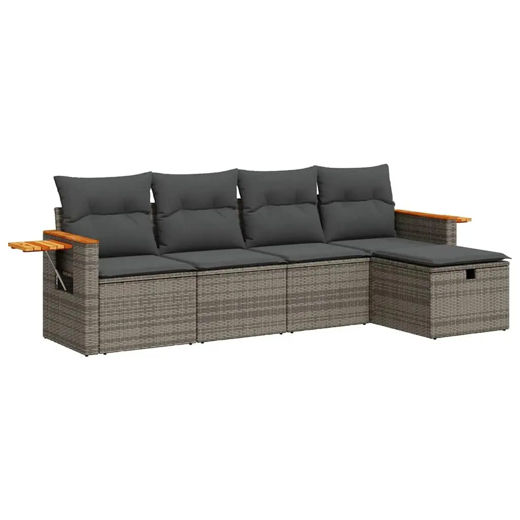 5 Piece Modular Garden Sofa Set Grey PE Rattan Outdoor Furniture with Storage and Removable Cushion Covers