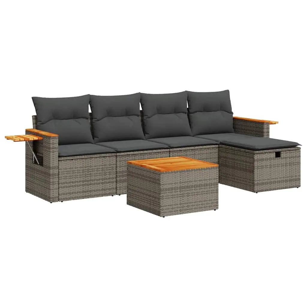 Modular Outdoor Furniture Set Grey 6 Piece Garden Sofa with Storage Function and Removable Cushions