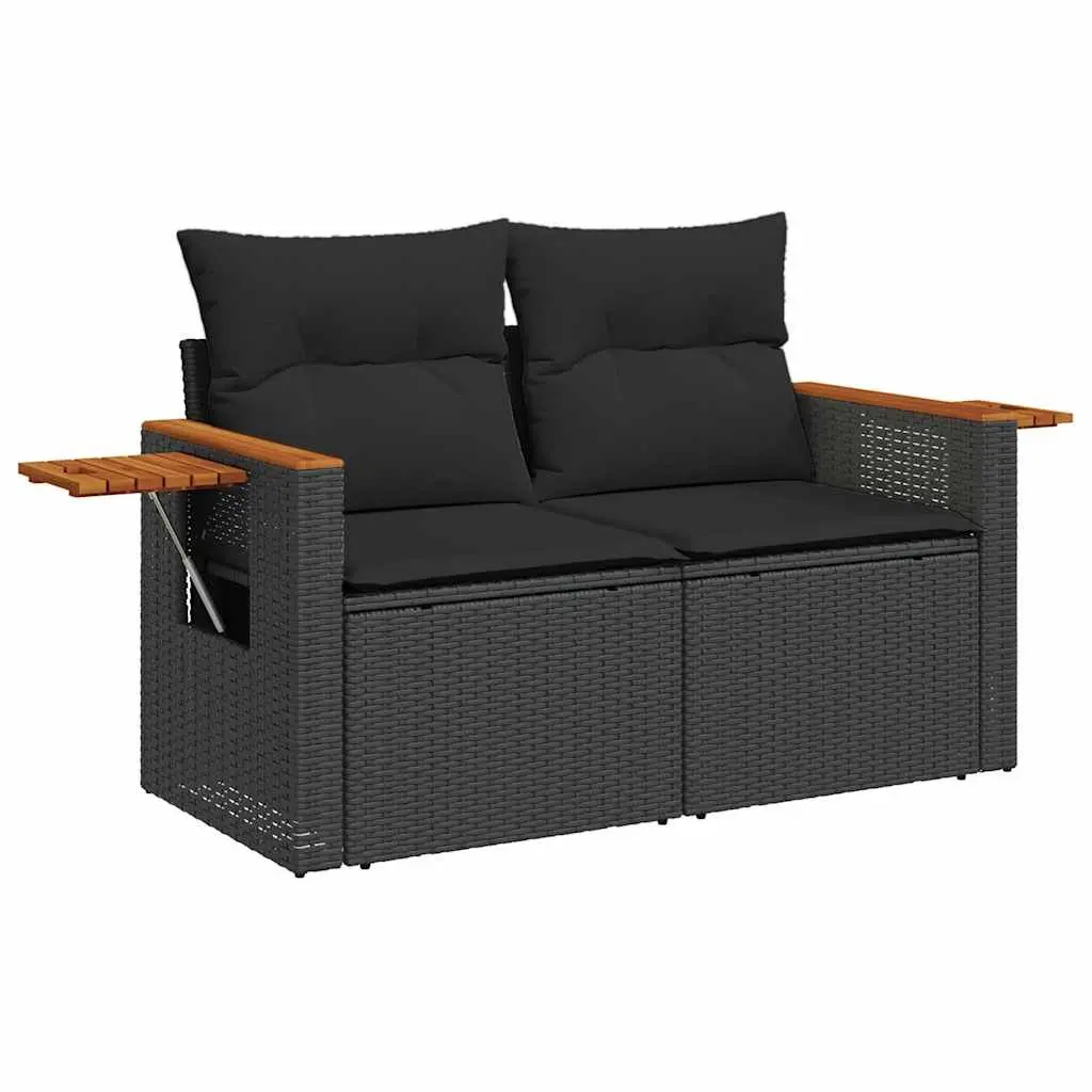 Garden Sofa Set 6 Piece Outdoor Furniture Black Poly Rattan with Cushions and Storage