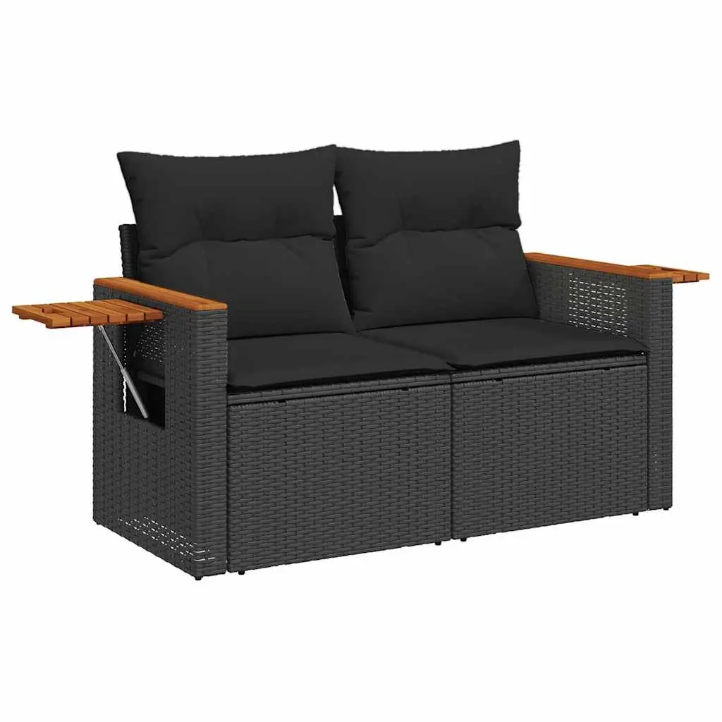 7 Piece Outdoor Furniture Set Black Poly Rattan Garden Sofa with Storage Compartments and Cushions