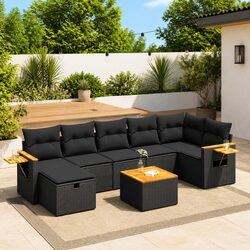 Friendly 8 Piece Black Outdoor Sofa Set