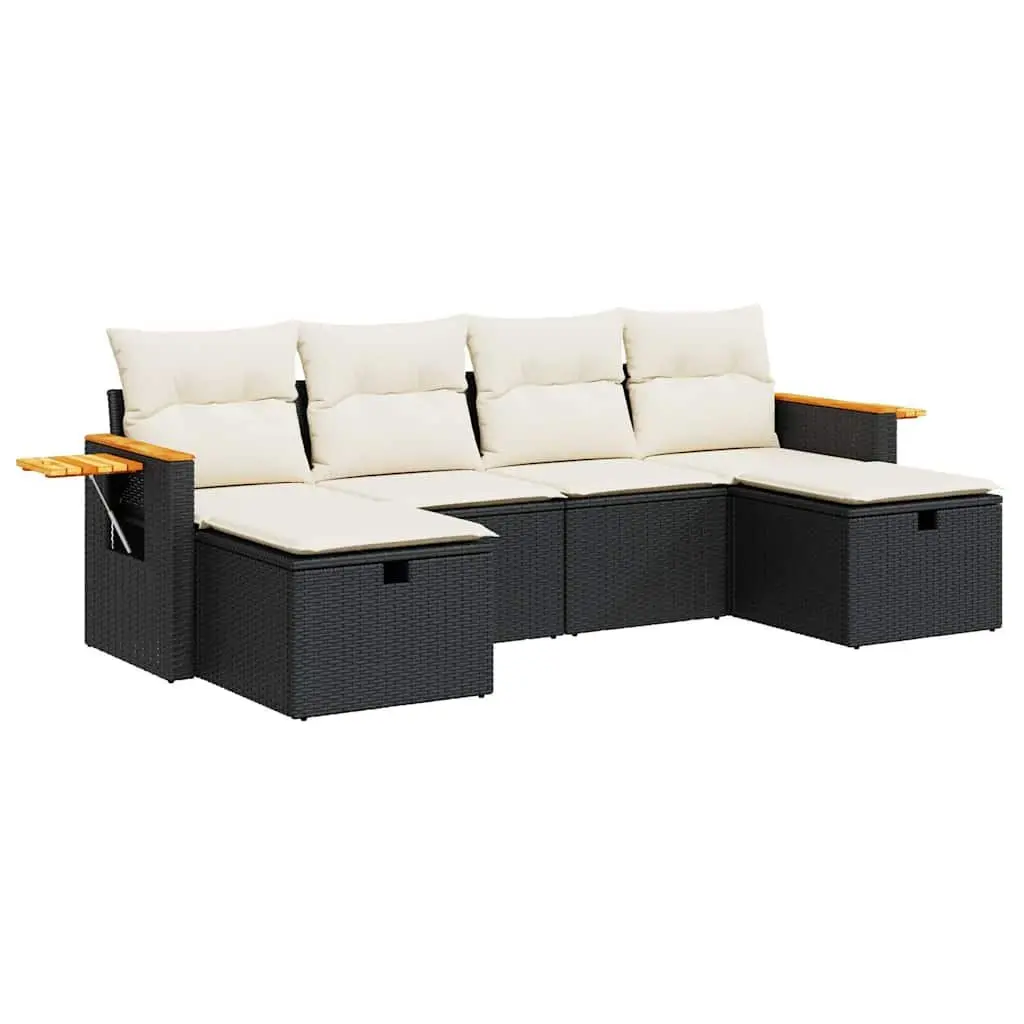 Garden Sofa Set 6 Piece Outdoor Furniture Patio Seating Black Poly Rattan