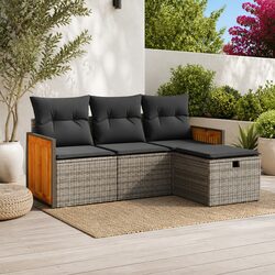 4 Piece Garden Sofa Set with Storage Cushions Grey Poly Rattan Outdoor Patio