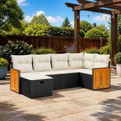 Garden Sofa Set 6 Piece Outdoor Furniture Black Poly Rattan Patio Lounge with