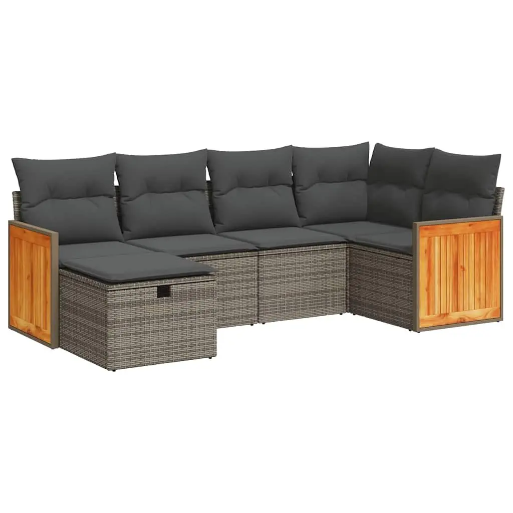 Garden Sofa Set 6 Piece Outdoor Furniture Grey Poly Rattan with Storage Cushions
