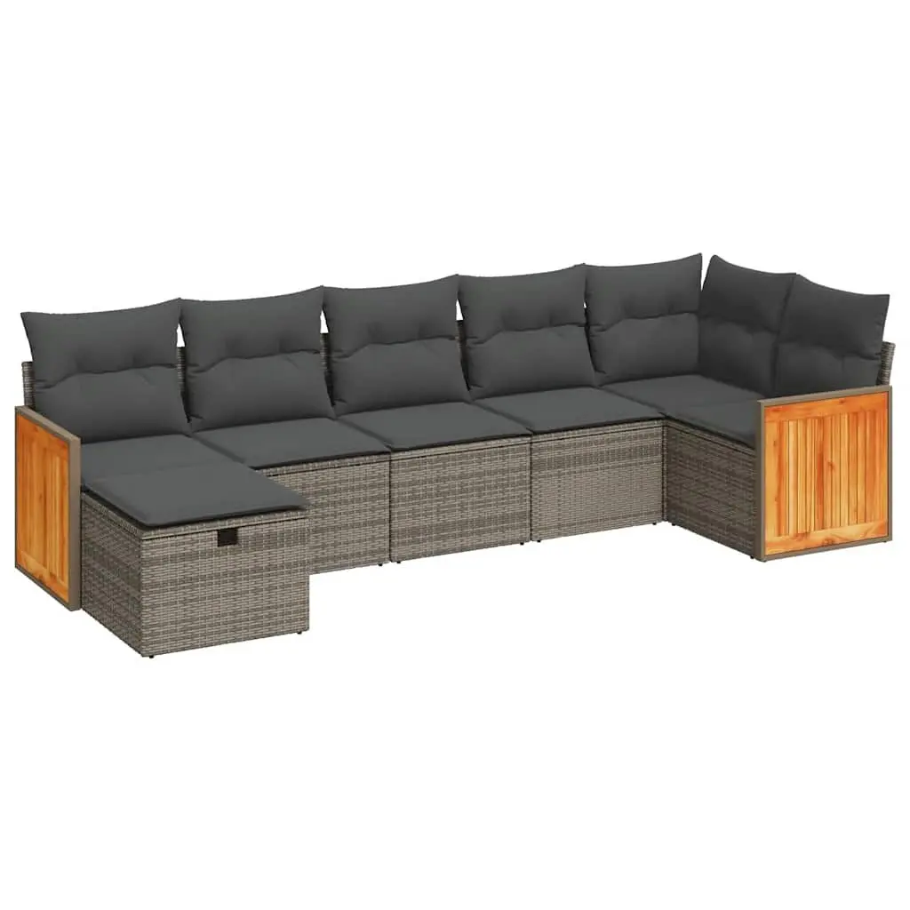 7 Piece Garden Sofa Set Grey Poly Rattan Outdoor Furniture with Cushions