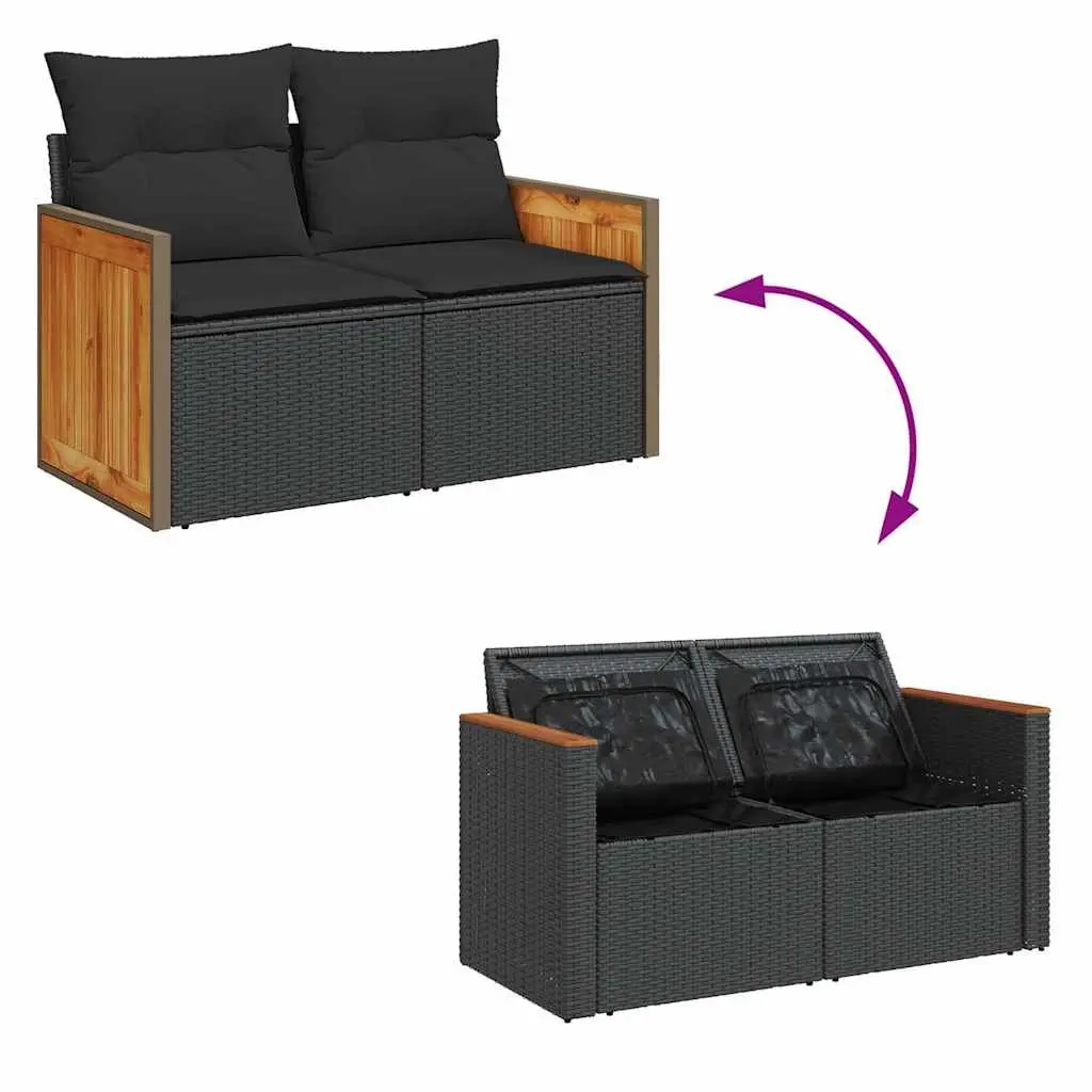 Outdoor Patio Sofa Set 6 Piece Black Poly Rattan Cushions Storage Function Removable Covers