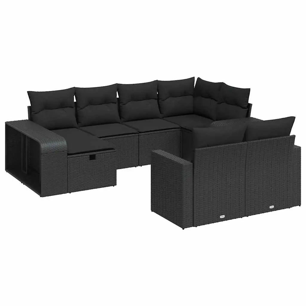Outdoor Furniture Set 10 Piece Black Poly Rattan Garden Sofa with Cushions and Storage Bag