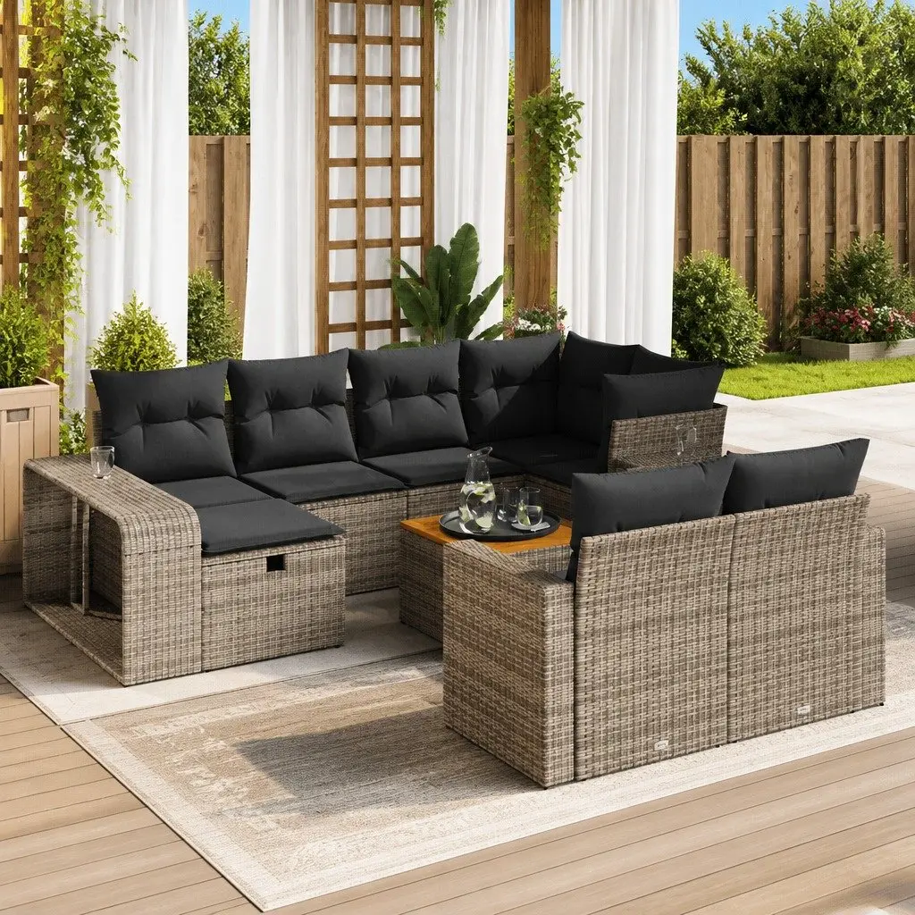 Garden Sofa Set Grey Poly Rattan 11 Piece Outdoor Furniture Patio Seating