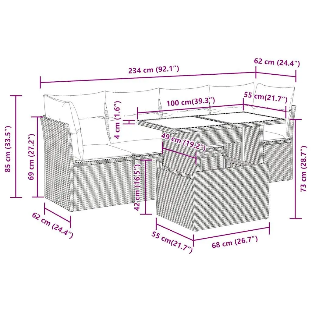 5 Piece Outdoor Garden Sofa Set with Storage Cushions Black Patio Furniture
