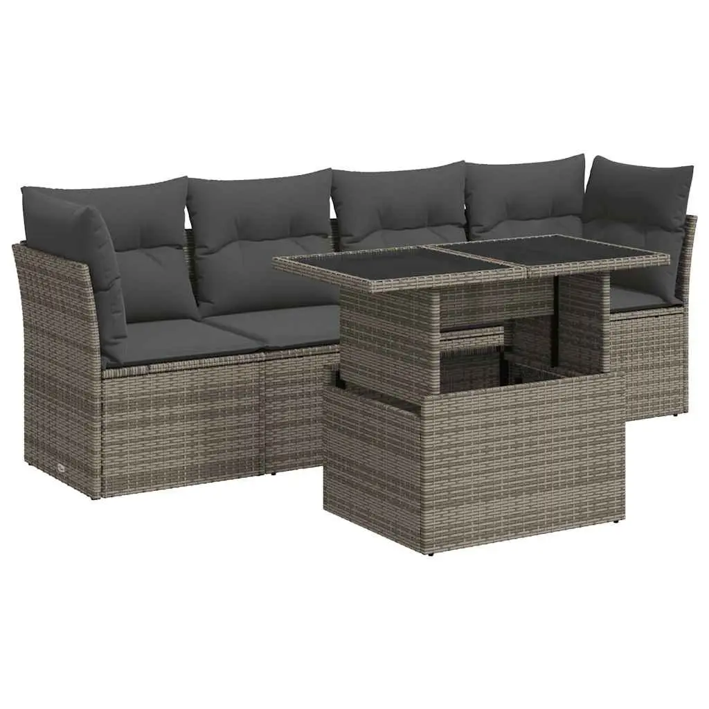 Outdoor Furniture Set 5 Piece Grey Poly Rattan Sofa with Cushions and Storage Compartments
