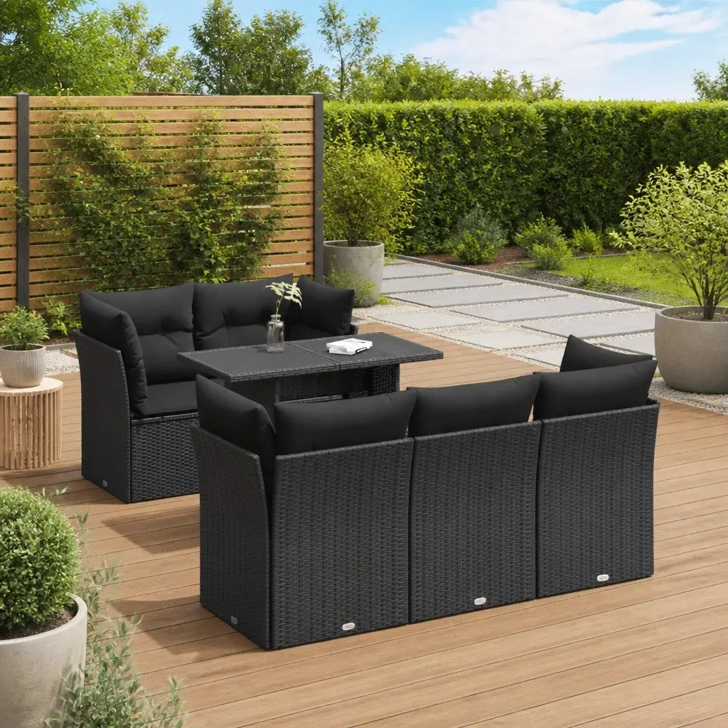 Garden Sofa Set Storage Cushions Black 6 Piece Outdoor Patio Furniture