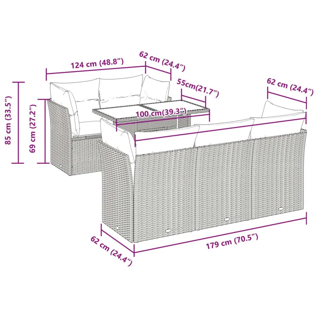 Garden Sofa Set Storage Cushions Black 6 Piece Outdoor Patio Furniture