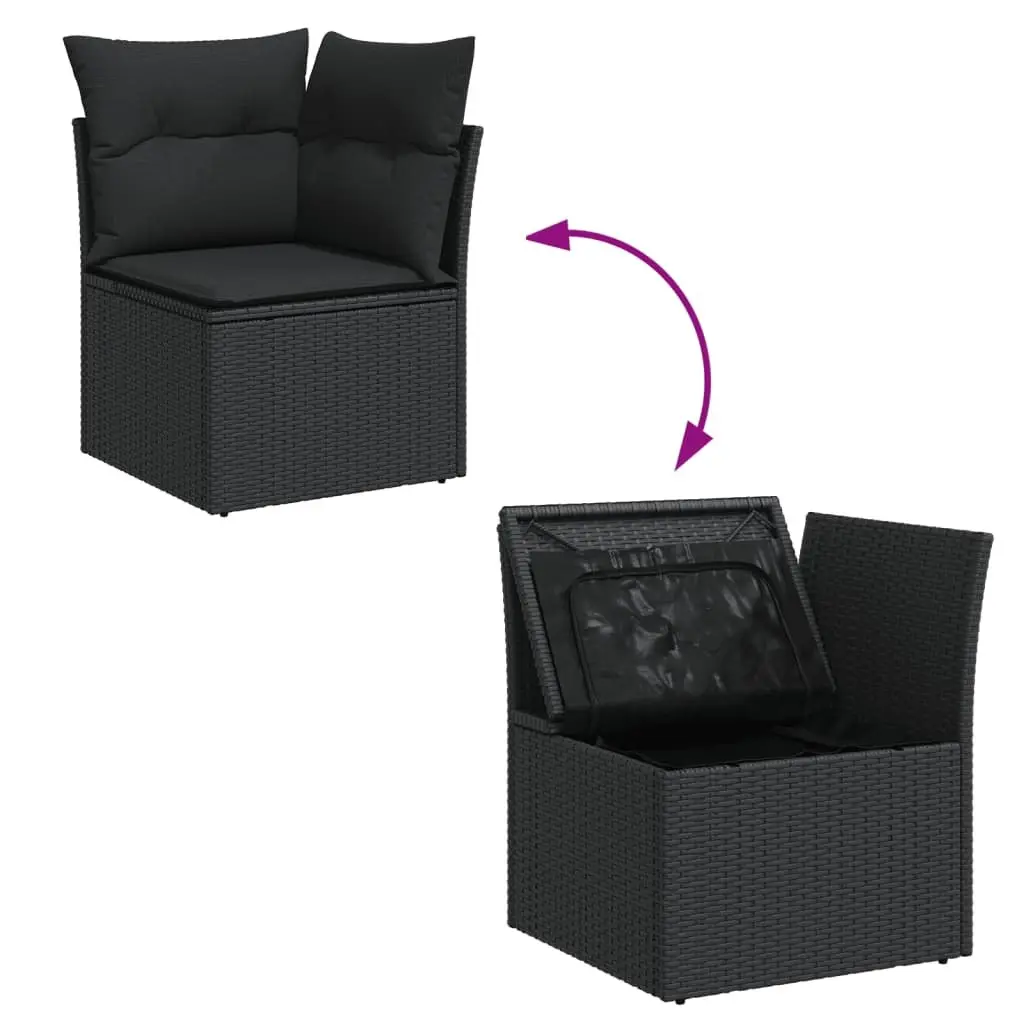 Garden Sofa Set Storage Cushions Black 6 Piece Outdoor Patio Furniture