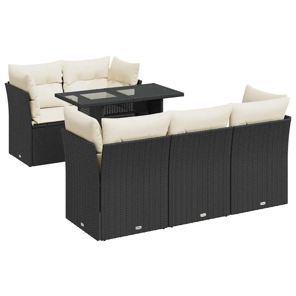 Outdoor Patio Sofa Set 6 Piece Black PE Rattan with Cushions Adjustable Table