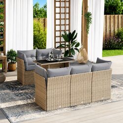 Garden Sofa Set 6 Piece Outdoor Furniture Beige Rattan Patio Sectional with