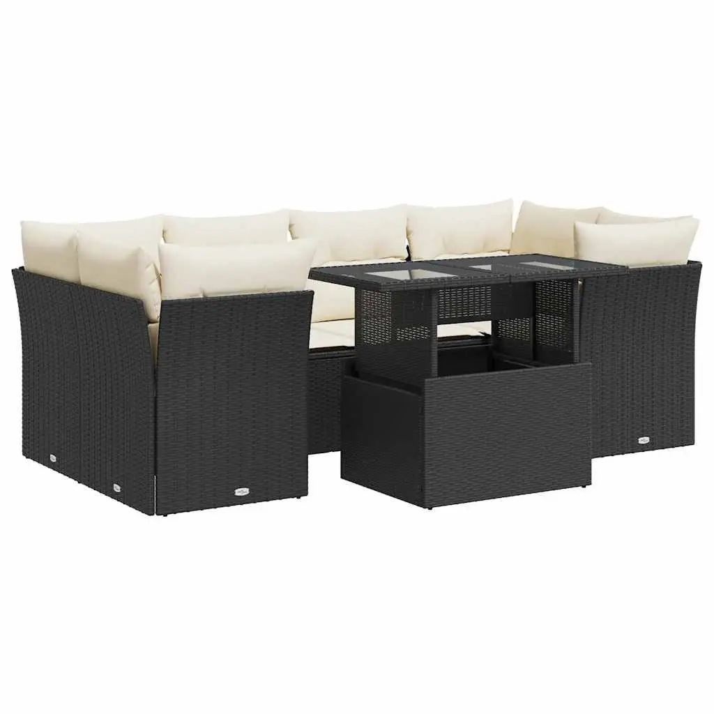 7 Piece Garden Sofa Set Outdoor Furniture Sectional with Cushions Black