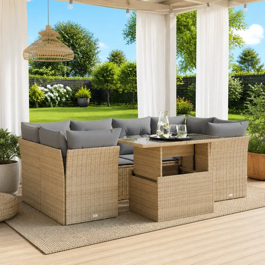 7 Piece Garden Sofa Set Outdoor Patio Furniture Beige Poly Rattan