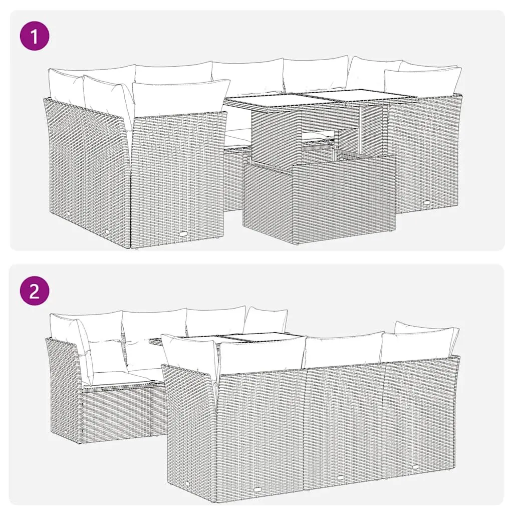 Garden Sofa Set Grey Poly Rattan 7 Piece Outdoor Furniture